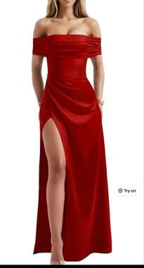 OYS off shoulder red formal gown slit bodycon wedding Maxi dress large NWT